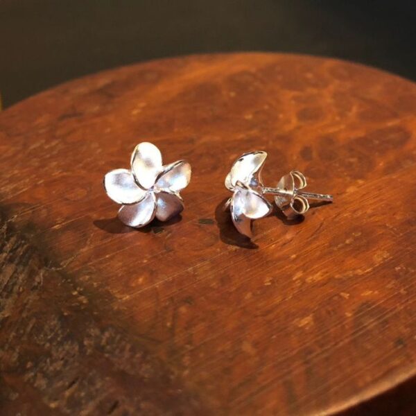 Silver Plumeria Flower, Stud Earrings Size:16mm