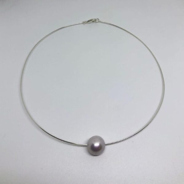 Flaoting Pearl On Sterling Silver wire, Chocker Style Necklace. Length:16''/12mm